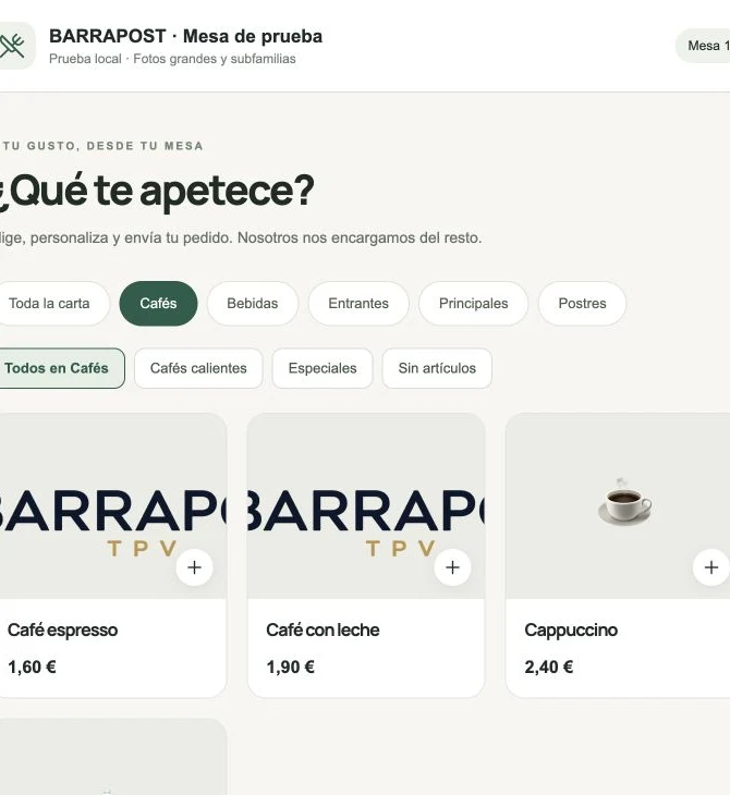 Pedidos QR · Interfaz BARRAPOST con datos de demostración