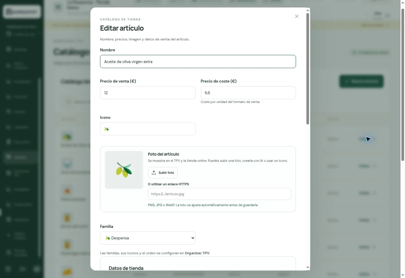 Ficha del artículo · BARRAPOST Tienda · Datos de ejemplo